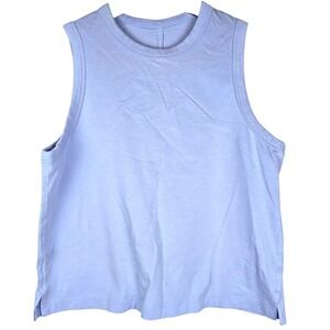 Lululemon Classic Fit Cotton Blend Cropped Tank Top Boxy Logo Blue Small 4 ? Gym